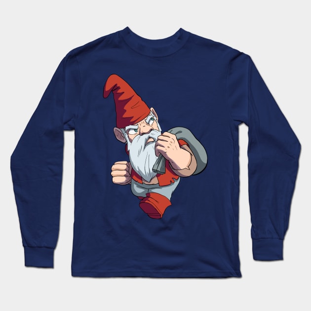 Grumpy Gnome in Bright Red Long Sleeve T-Shirt by PaperRain